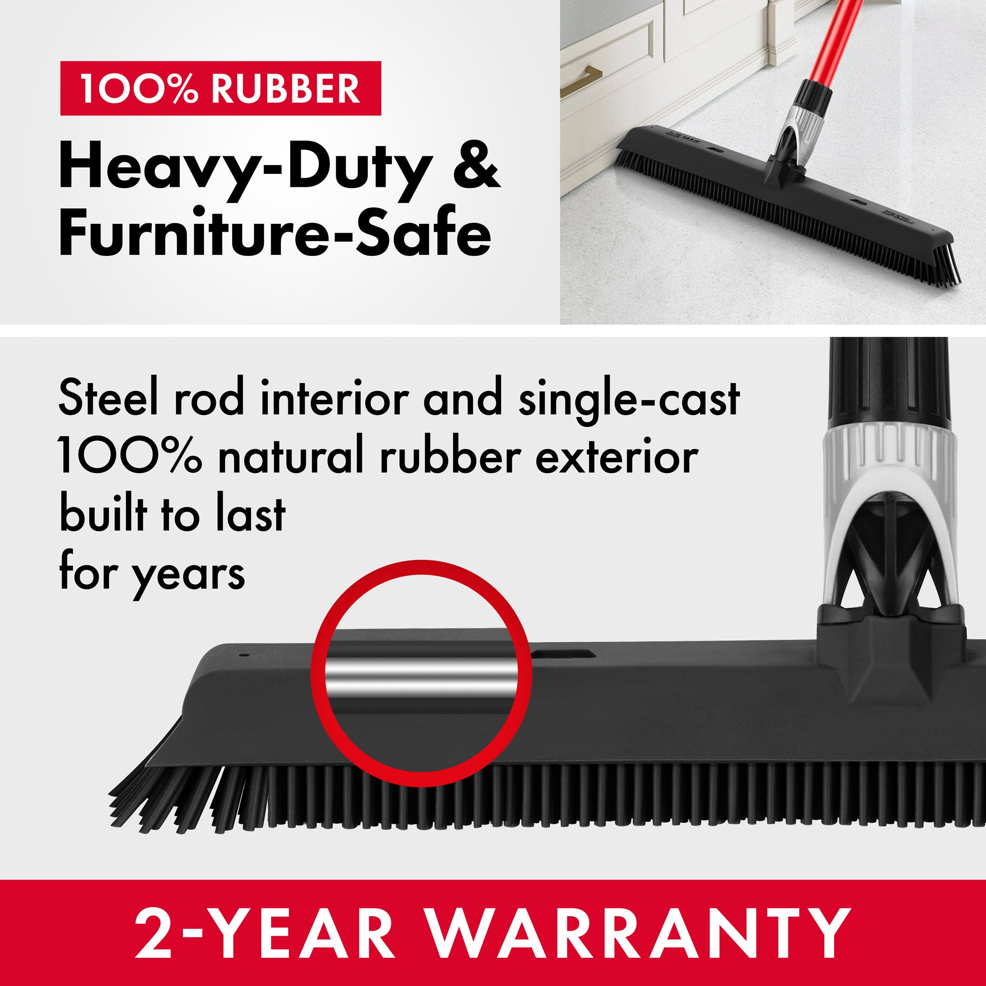 Adjustable Dust Blade Rubber Broom 41cm with built-in Squeegee