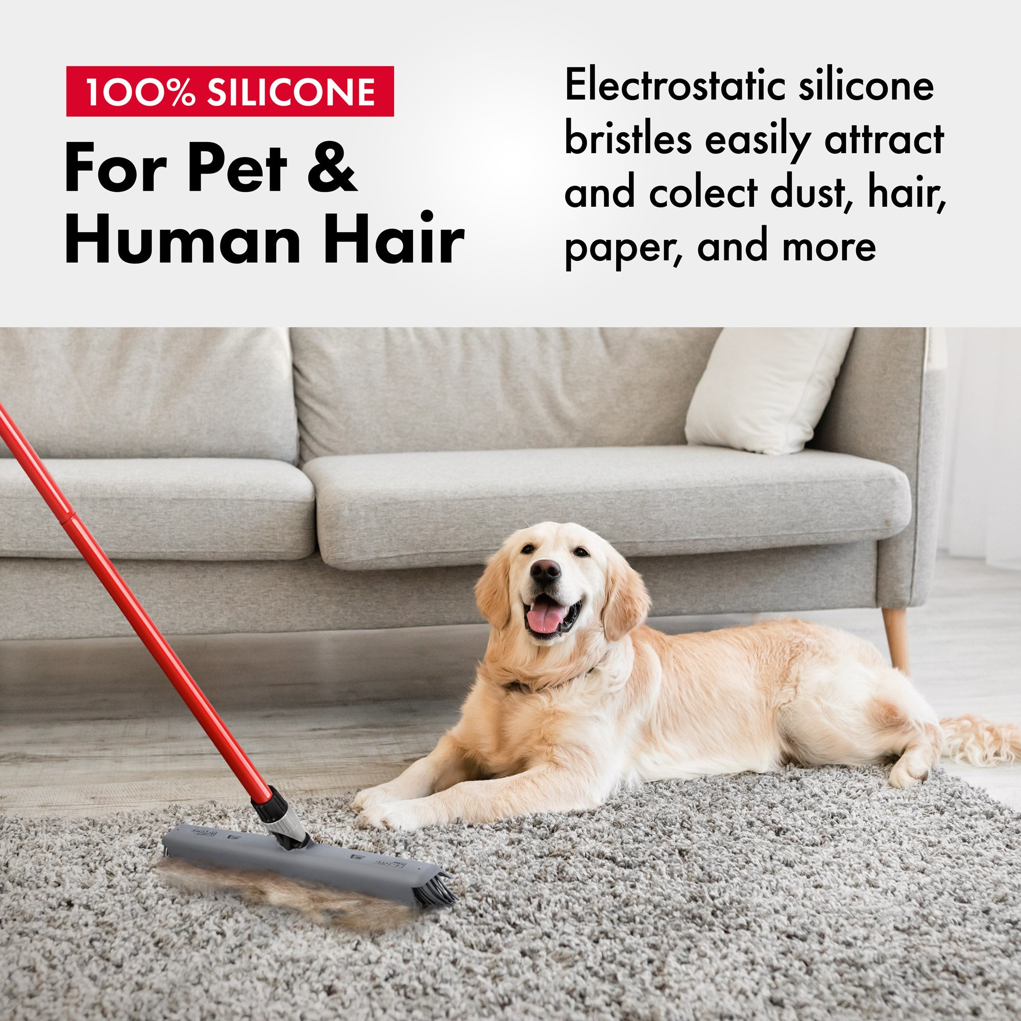 Adjustable Dust Blade Rubber Broom 41cm with built-in Squeegee