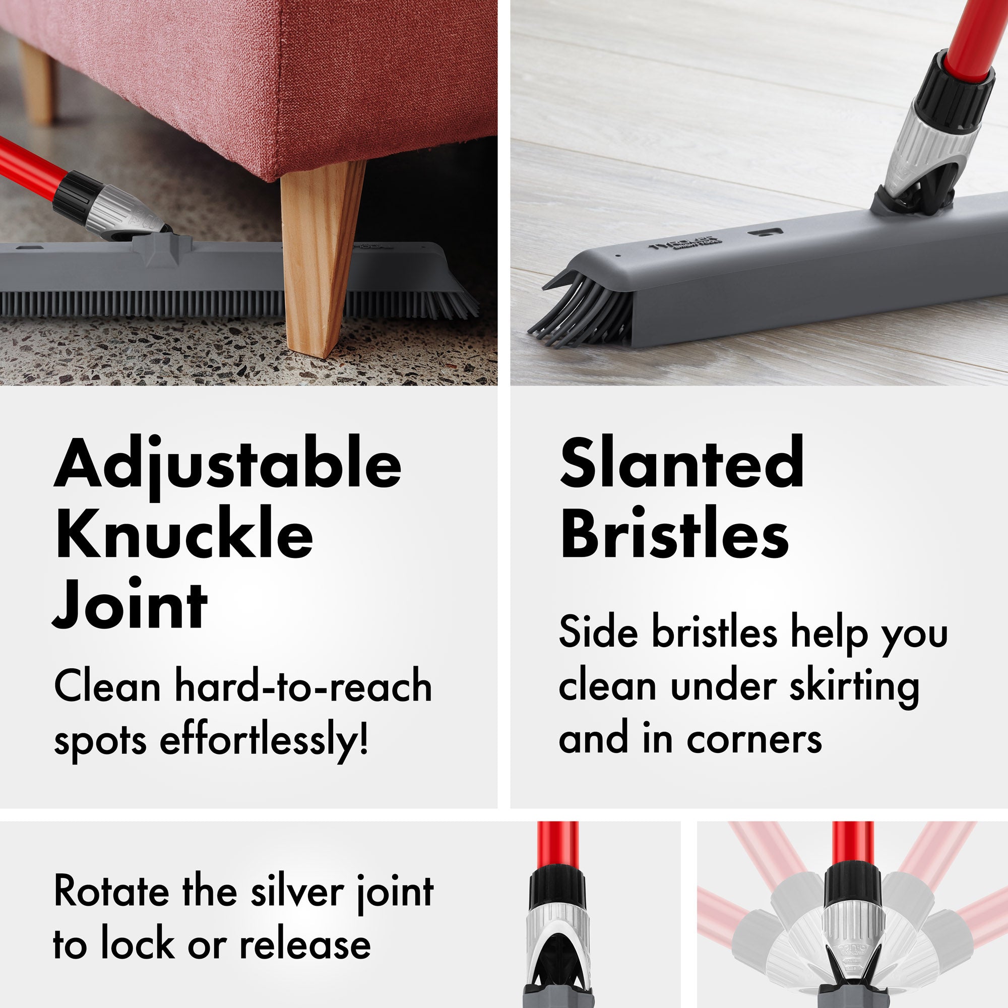 Adjustable Dust Blade Rubber Broom 41cm with built-in Squeegee