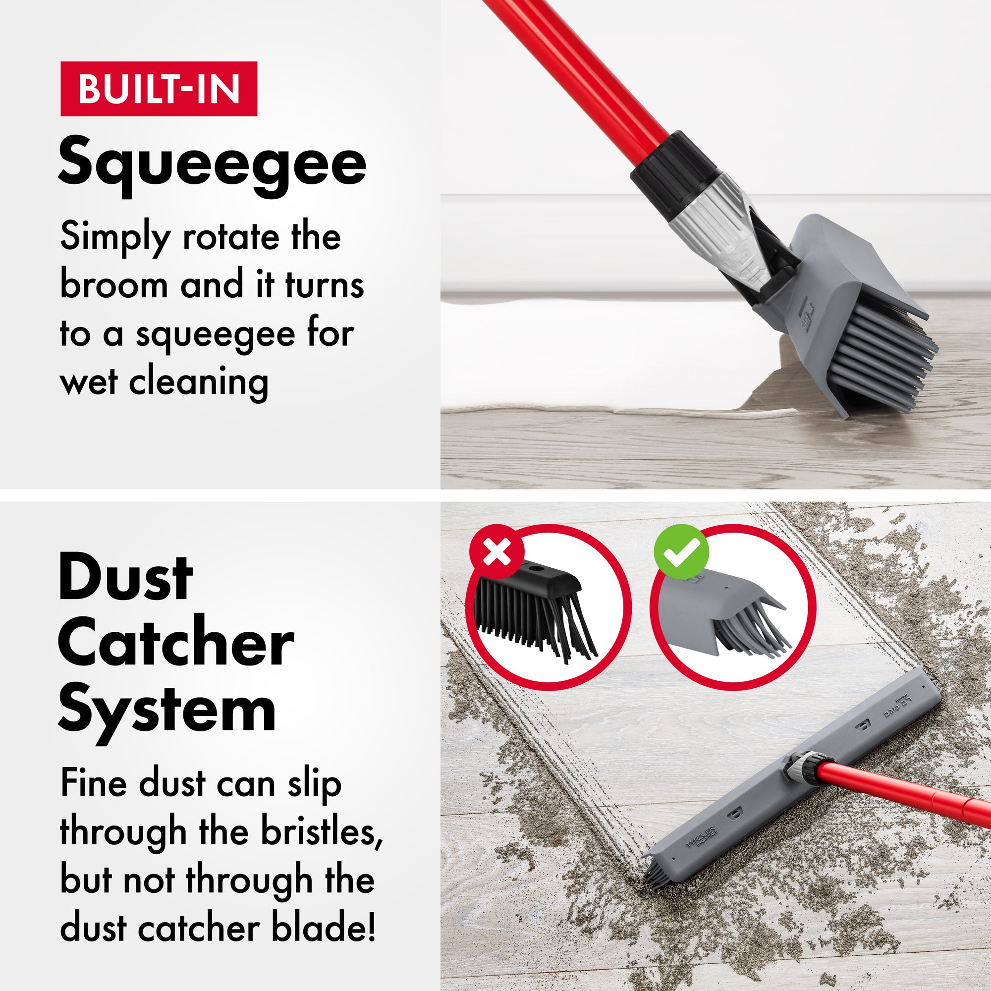 Adjustable Dust Blade Rubber Broom 41cm with built-in Squeegee