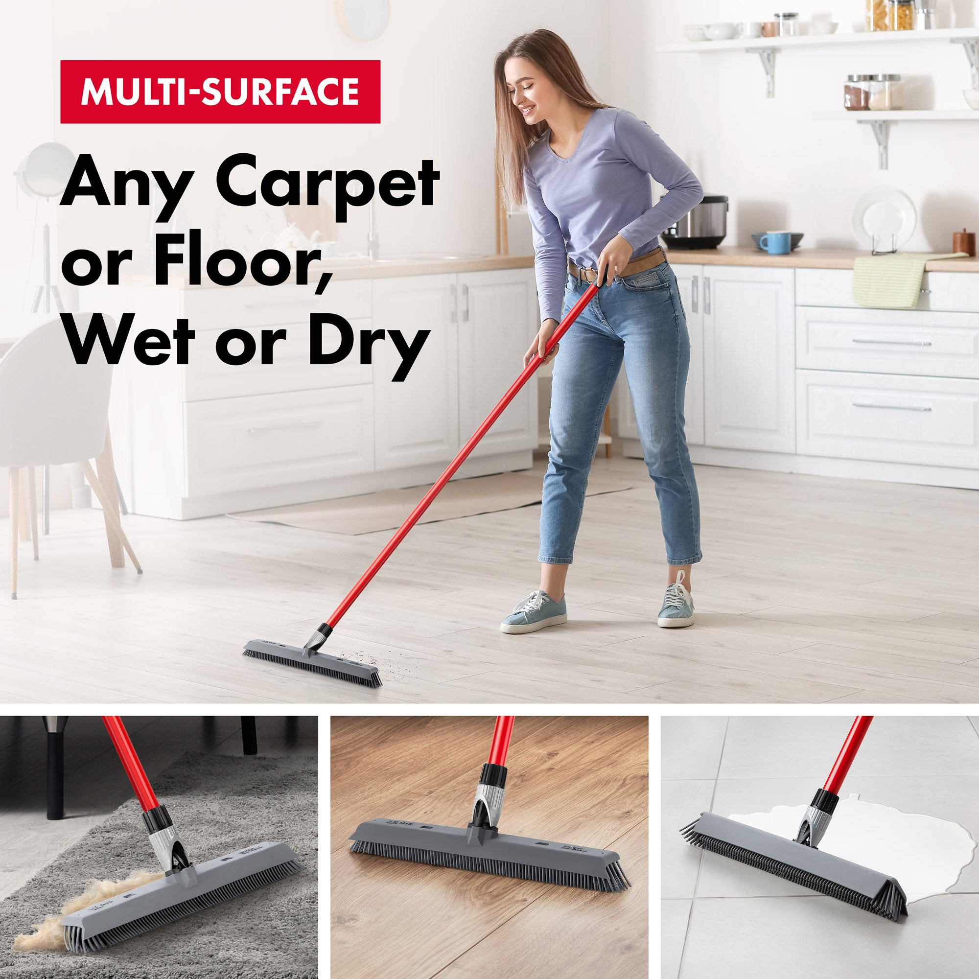 Adjustable Dust Blade Rubber Broom 41cm with built-in Squeegee