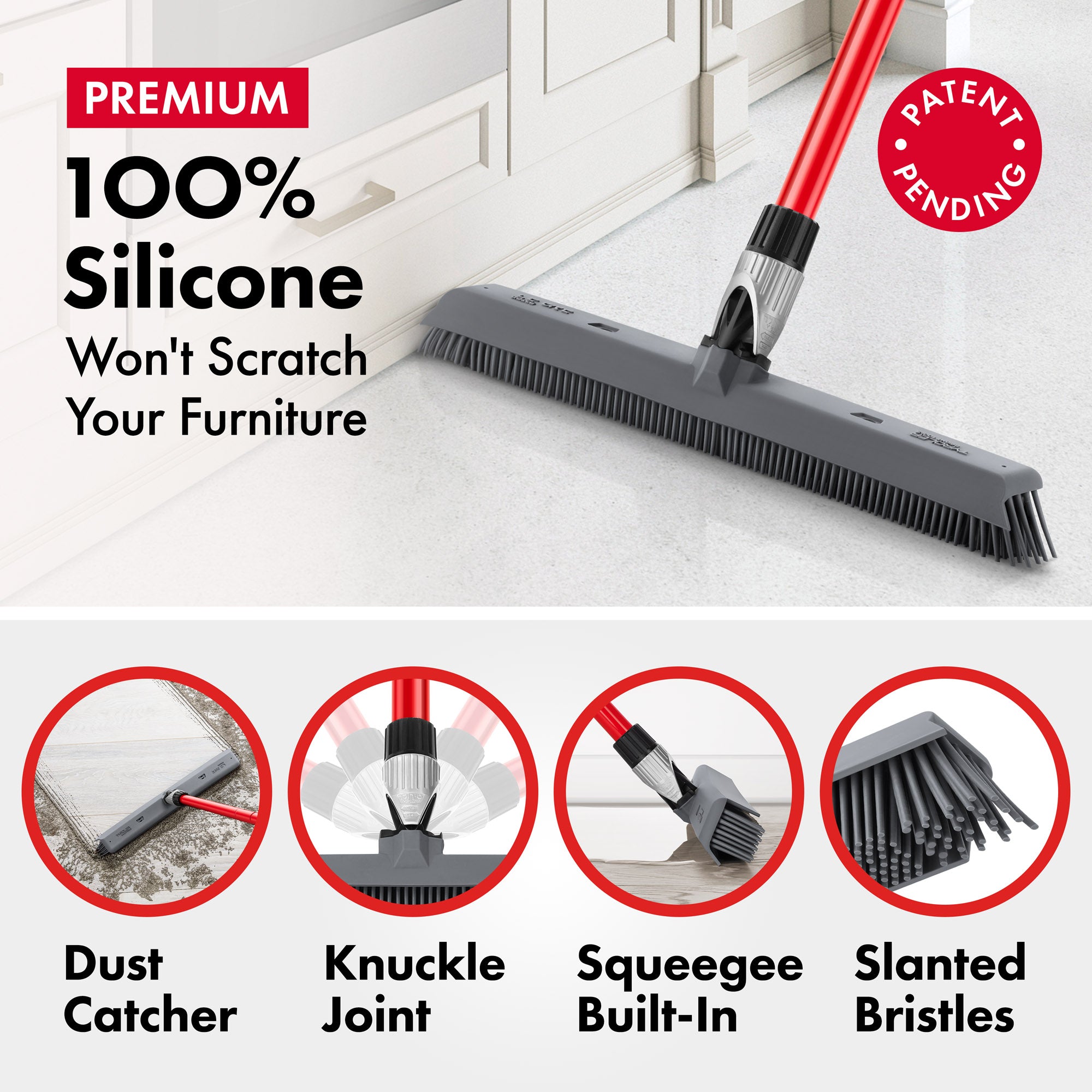 Adjustable Dust Blade Rubber Broom 41cm with built-in Squeegee