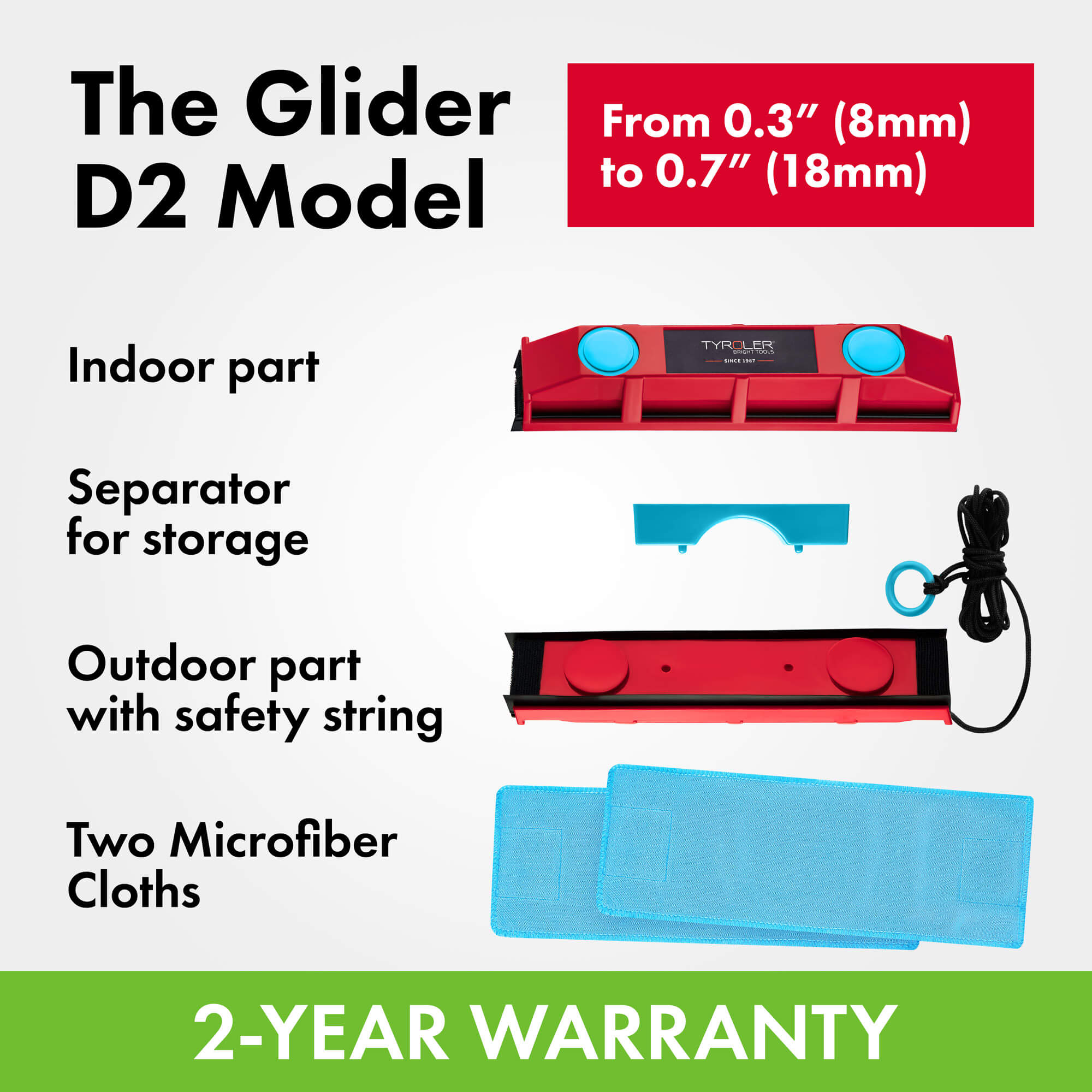 Glider D-2, Magnetic Window Cleaner, 8-18mm