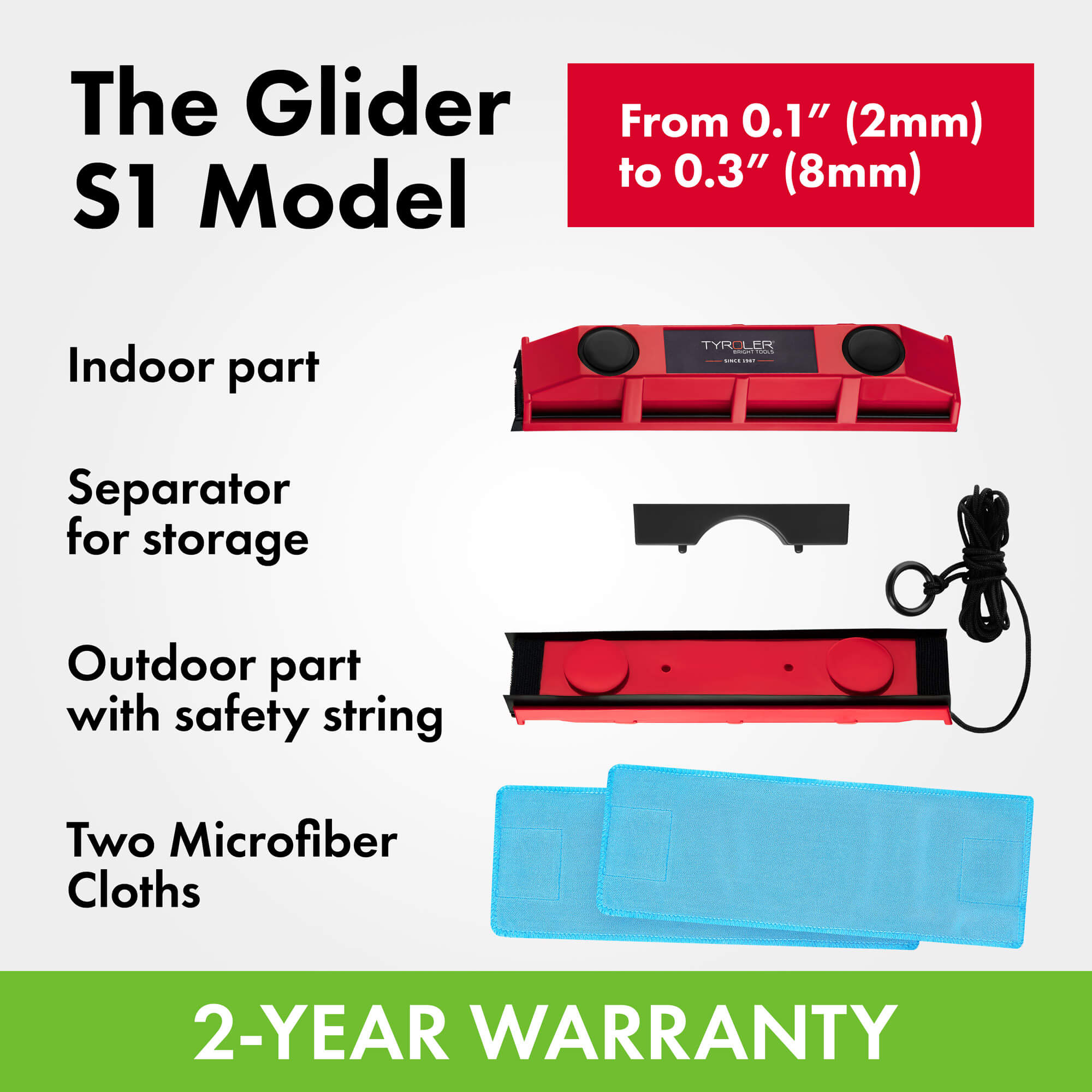 Glider S-1 Magnetic Window Cleaner, 2-8mm