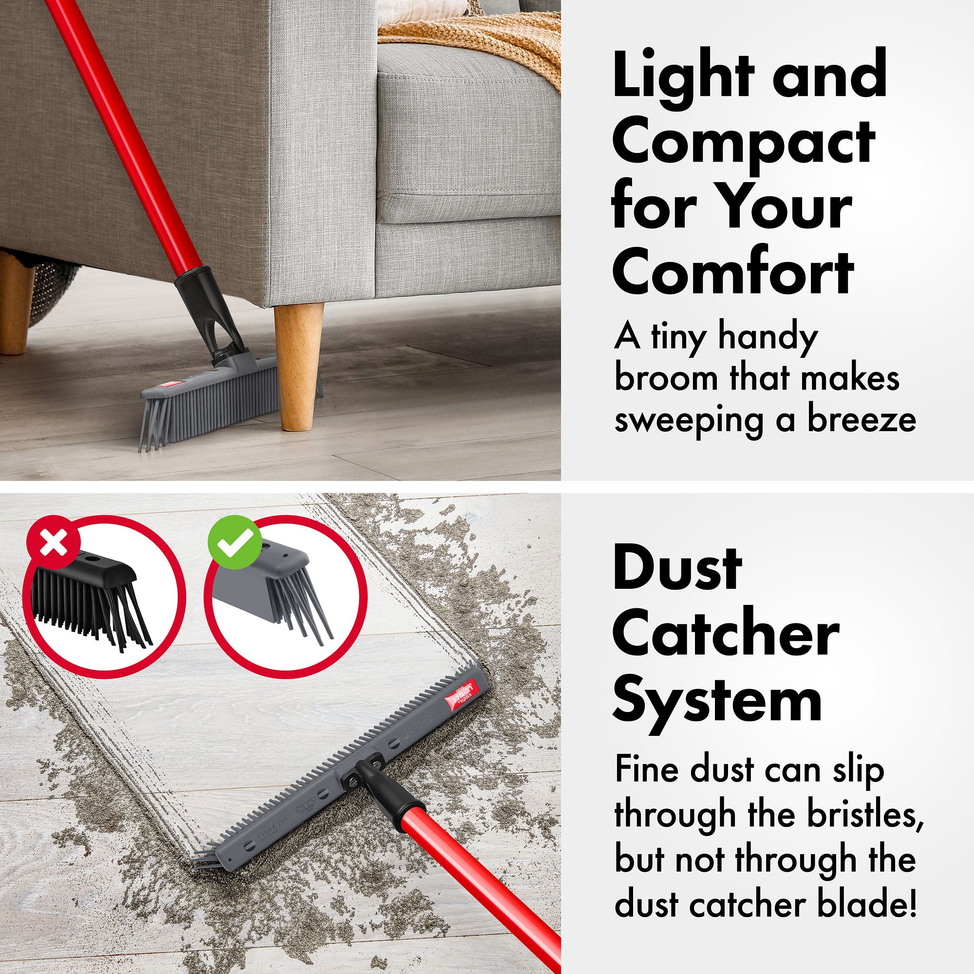 Japanese Silicone Broom 30cm with Swivel Head & Dust Blade