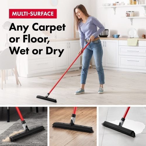 Adjustable Dust Blade Rubber Broom 41cm with built-in Squeegee
