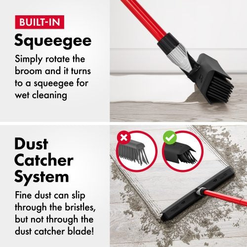 Adjustable Dust Blade Rubber Broom 41cm with built-in Squeegee