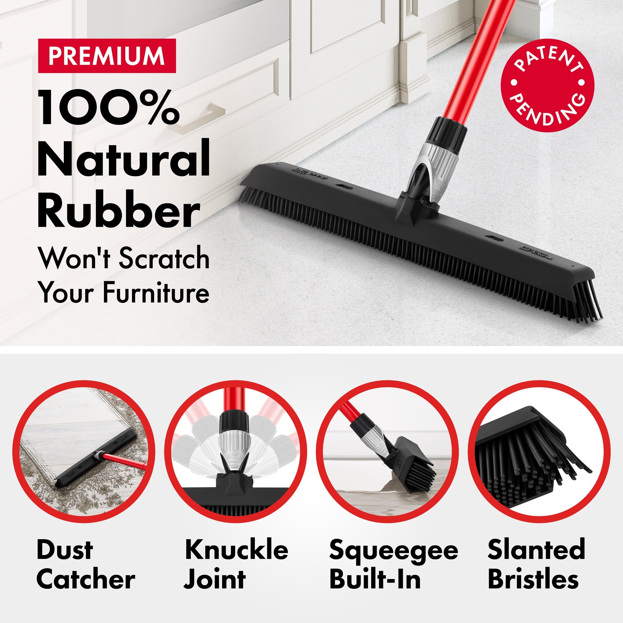Adjustable Dust Blade Rubber Broom 41cm with built-in Squeegee