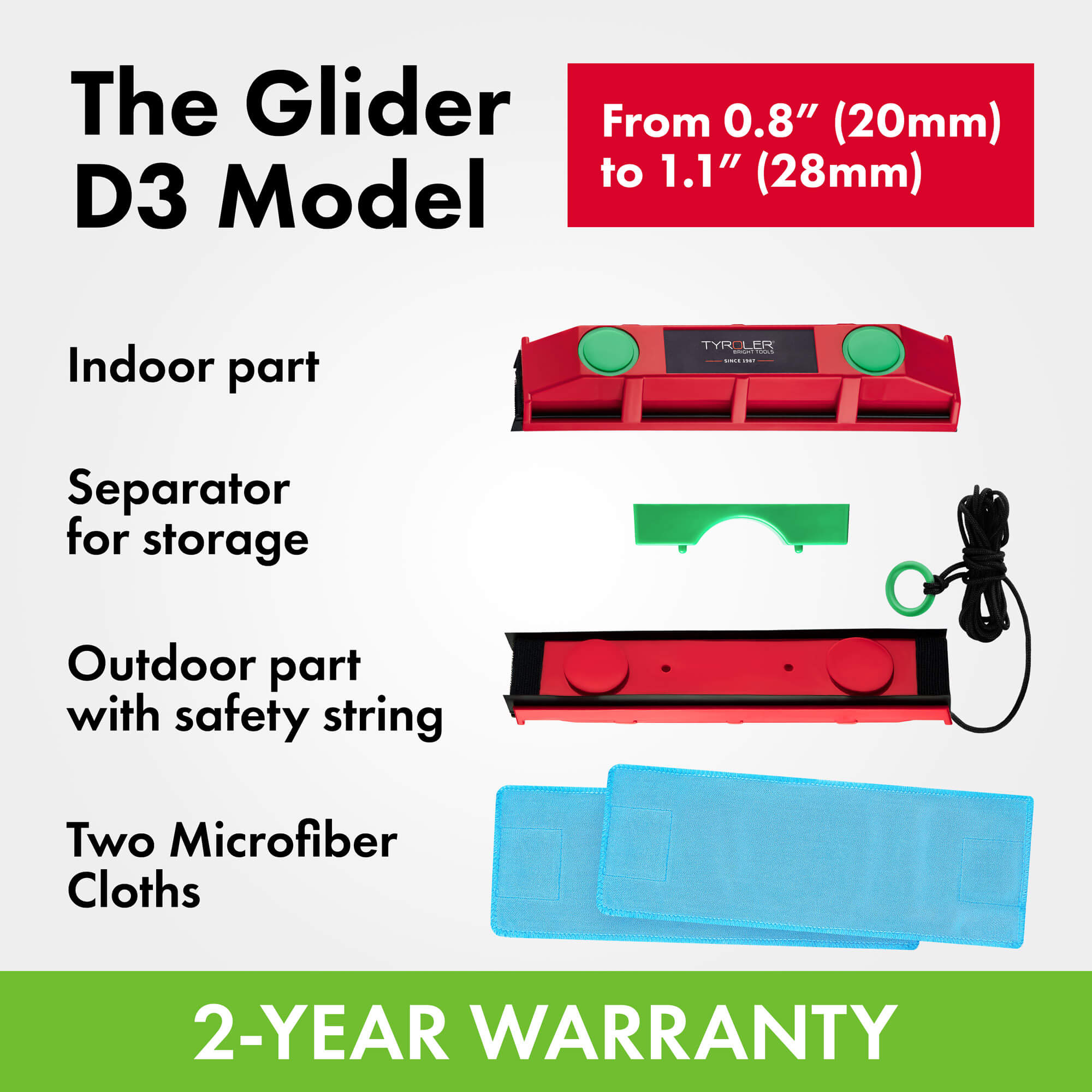 Glider D-3, Magnetic Window Cleaner, 20-28mm