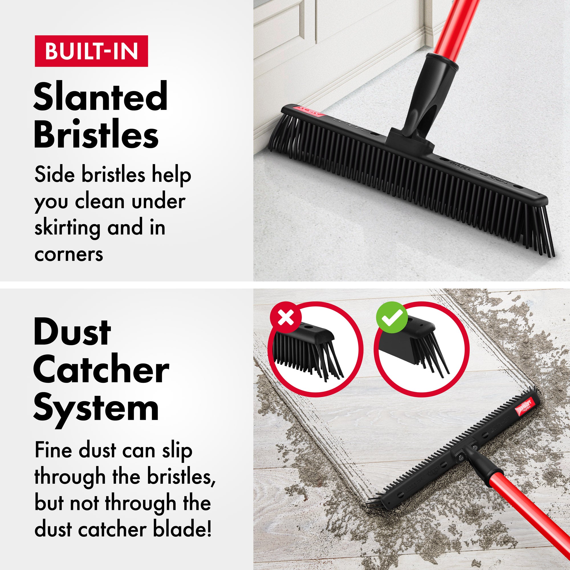 Japanese Rubber Broom 30cm & Stick-to-Floor Compact Rubber Dustpan Set