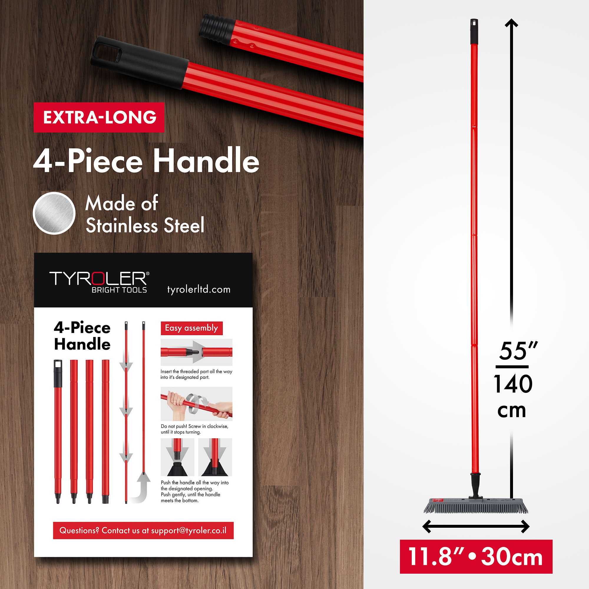 Japanese Silicone Broom 30cm with Swivel Head & Dust Blade